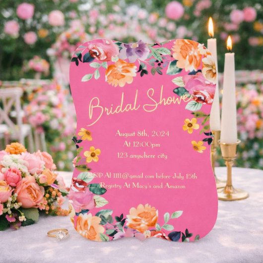ROZE BLOEMEN BRUIDS DOUCHE UITNODIGING
