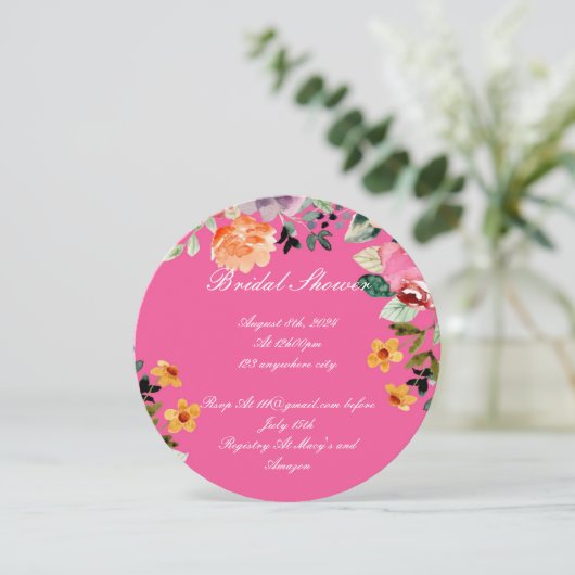 ROZE BLOEMEN BRUIDS DOUCHE UITNODIGING (Staand voorkant)