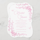 Roze  Bloemen Bruids Douche Uitnodiging (Voorkant / Achterkant)