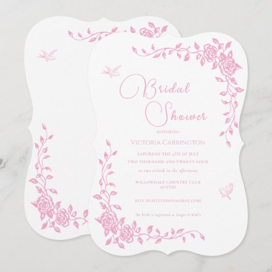Roze  Bloemen Bruids Douche Uitnodiging (Voorkant / Achterkant)