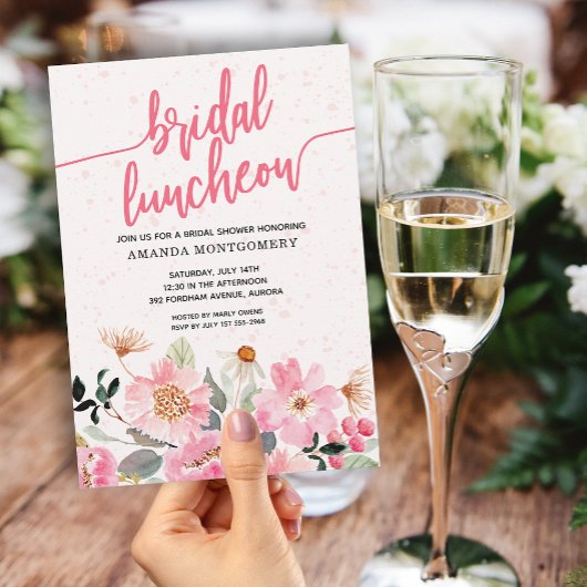 Roze Bloemen Bruids Luncheon Douche Kaart