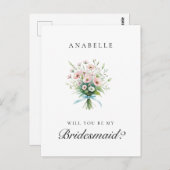 Roze Bloemen Bruids Partij Bruidsmeisje voorstel Briefkaart (Voorkant / Achterkant)