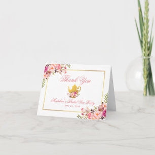 Roze Bloemen Bruids Tea Party Bedankt Opmerking
