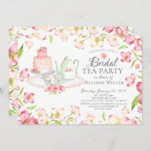  Roze Bloemen Bruids Tea Party Uitnodiging