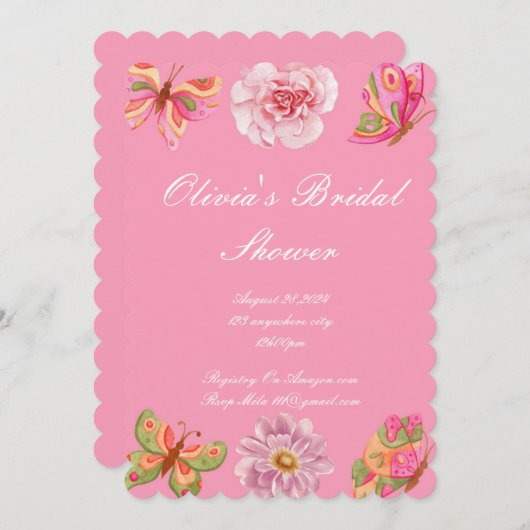 ROZE BLOEMEN BRUIDSDINER UITNODIGING (Voorkant / Achterkant)