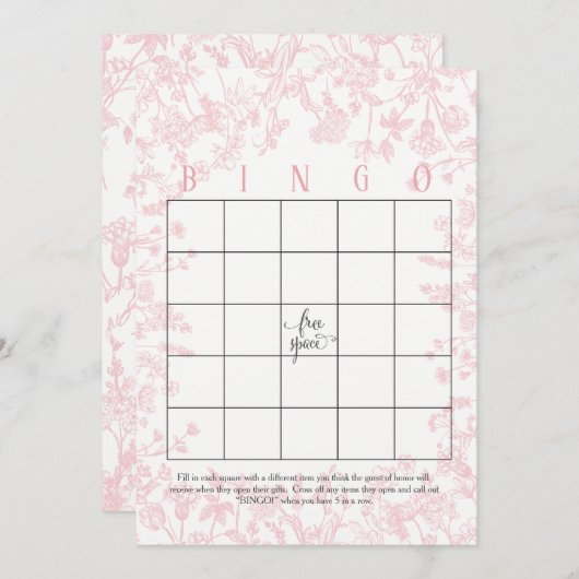 Roze bloemen Bruidsdouche Bingo Kaarten (Voorkant / Achterkant)