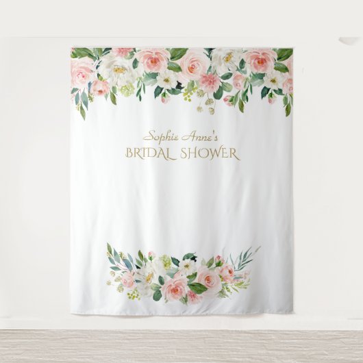 Roze Bloemen Bruidsfeest Fotohokje Achtergrond Wandkleed (Voorkant)