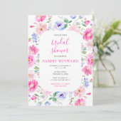 Roze Bloemen Bruidsfeest Kaart (Staand voorkant)