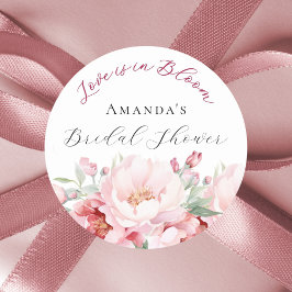 Roze bloemen bruidsfeest liefde in bloei ronde sticker