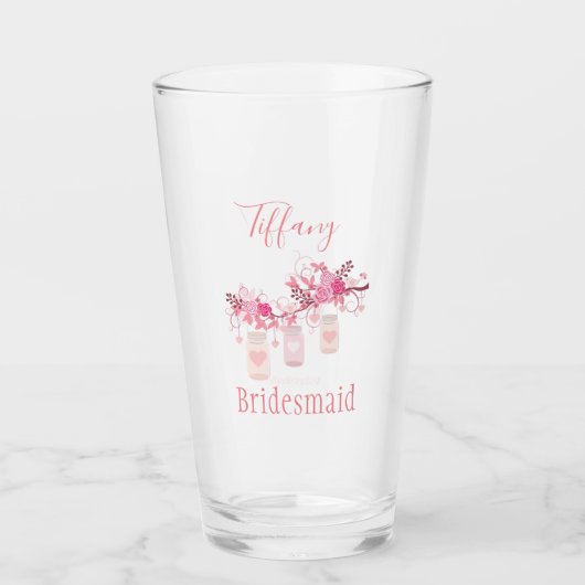 Roze bloemen bruidsmeisje metselaar pot ontwerp glas (Voorkant)
