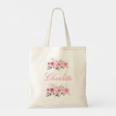Roze Bloemen Bruidsmeisje Naam Tote Bag (Achterkant)