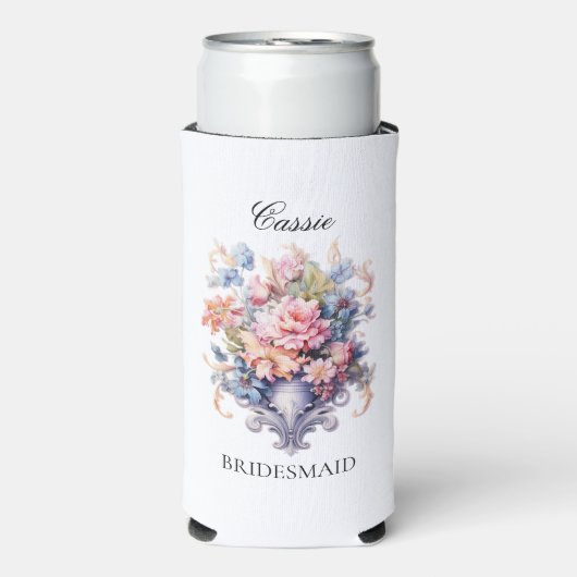  Roze Bloemen Bruidsmeisje Voorstel Gift Seltzer Blikjeskoeler (Seltzer Voorkant)