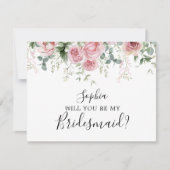 Roze Bloemen Bruidsmeisje voorstel Kaart (Voorkant)