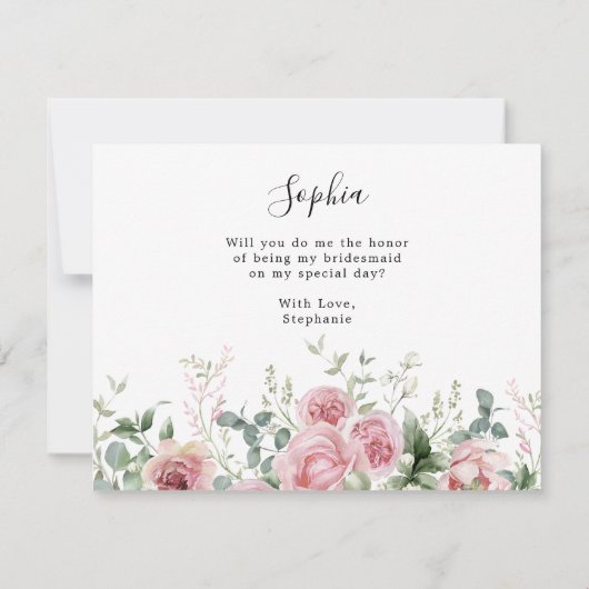 Roze Bloemen Bruidsmeisje voorstel Kaart (Achterkant)