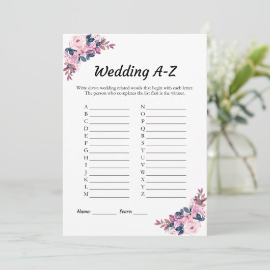Roze Bloemen Bruiloft A-Z Vrijgezellenfeest Spel K Kaart (Staand voorkant)