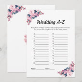 Roze Bloemen Bruiloft A-Z Vrijgezellenfeest Spel K Kaart (Voorkant / Achterkant)