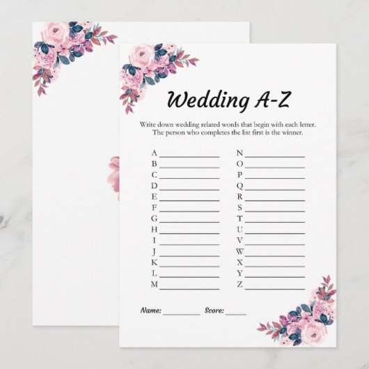 Roze Bloemen Bruiloft A-Z Vrijgezellenfeest Spel K Kaart (Voorkant / Achterkant)
