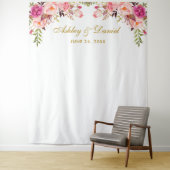 Roze Bloemen Bruiloft Achtergrond | Foto Booth Pro Wandkleed (In situ)