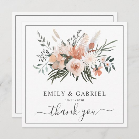 Roze Bloemen Bruiloft Bedankkaart (Voorkant / Achterkant)