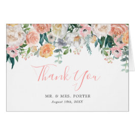 Roze Bloemen Bruiloft Dankkaart Romantisch