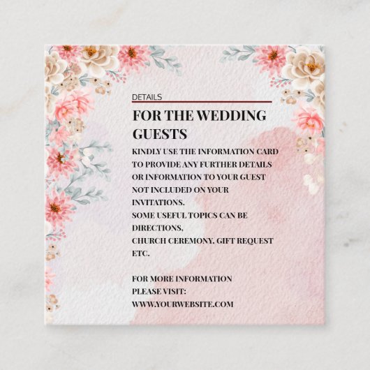 Roze Bloemen Bruiloft Detail Behuizing kaart (Voorkant)