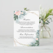 Roze Bloemen Bruiloft Details Gast Informatiekaartje (Staand voorkant)