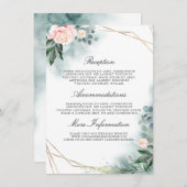 Roze Bloemen Bruiloft Details Gast Informatiekaartje (Voorkant / Achterkant)