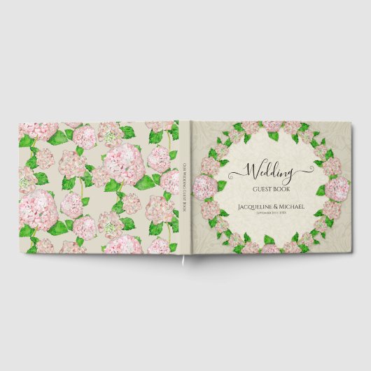 Roze Bloemen Bruiloft Elegante Waterverf Kant Chic Gastenboek (Volledig)