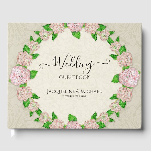 Roze Bloemen Bruiloft Elegante Waterverf Kant Chic Gastenboek (Voorkant)