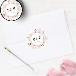 Roze Bloemen Bruiloft Envelop Seal / Favor Sticker