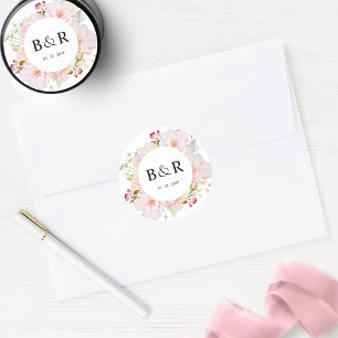 Roze Bloemen Bruiloft Envelop Seal / Favor Sticker