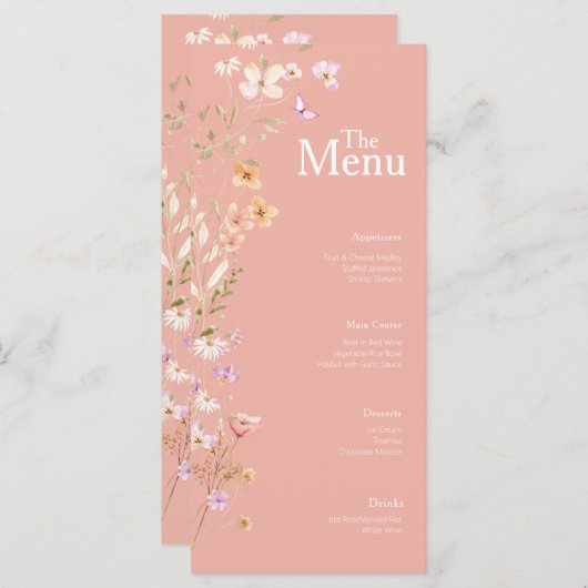 Roze Bloemen Bruiloft Evenement Menu Tafeldecor (Voorkant / Achterkant)