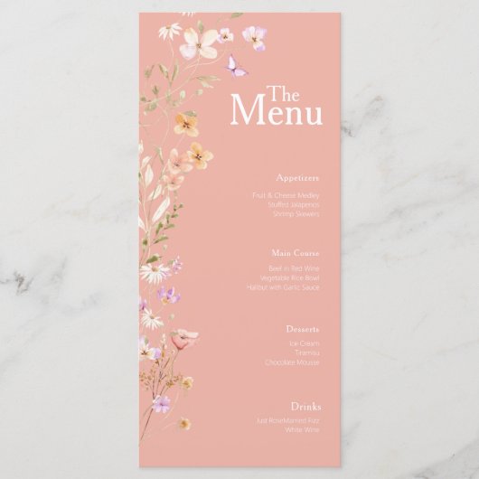 Roze Bloemen Bruiloft Evenement Menu Tafeldecor (Voorkant)