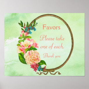 Roze Bloemen Bruiloft Favor Bord Poster