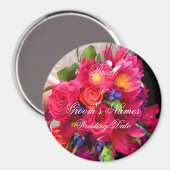 Roze bloemen bruiloft favor magneet (Voorkant / Achterkant)