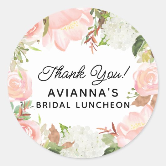 Roze bloemen bruiloft feest bedankbriefjes ronde sticker (Voorkant)