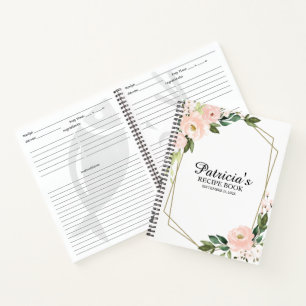 Roze Bloemen Bruiloft Feest Receptenboek Notitieboek