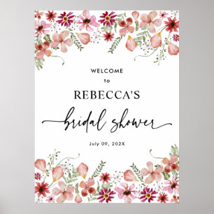 Roze bloemen bruiloft feest welkom bord poster