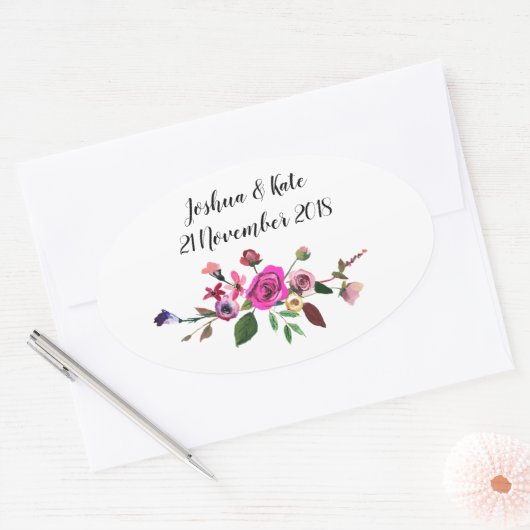 Roze Bloemen bruiloft gunst Stickers (Envelop)