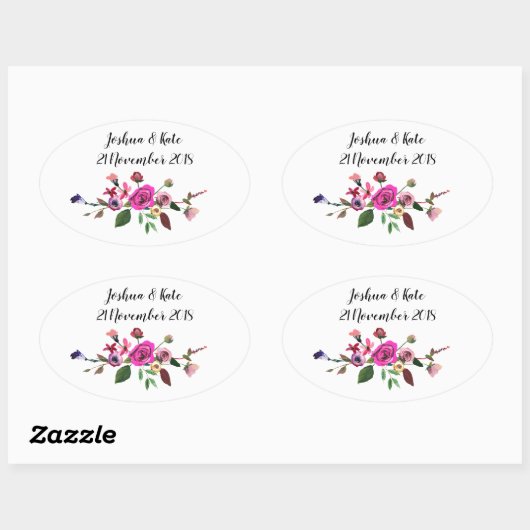 Roze Bloemen bruiloft gunst Stickers (Vel)