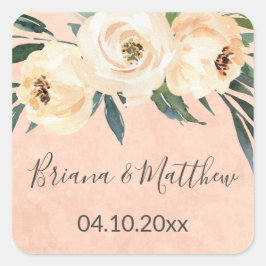 Roze Bloemen bruiloft gunsten Vierkante Sticker