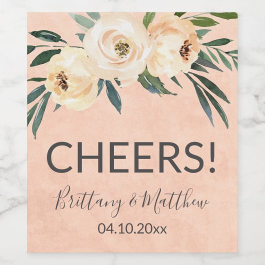 Roze Bloemen bruiloft gunsten Wijn Etiket (Enkel label)