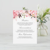 Roze Bloemen Bruiloft Informatie Gast Informatiekaartje (Staand voorkant)