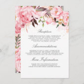 Roze Bloemen Bruiloft Informatie Gast Informatiekaartje (Voorkant / Achterkant)