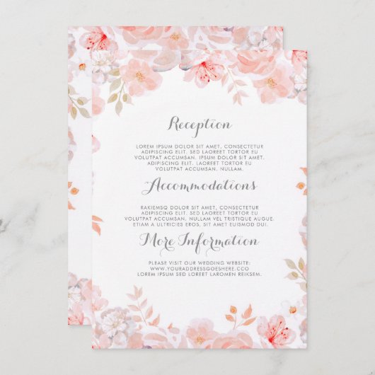 Roze Bloemen Bruiloft Informatie Gast Informatiekaartje (Voorkant / Achterkant)