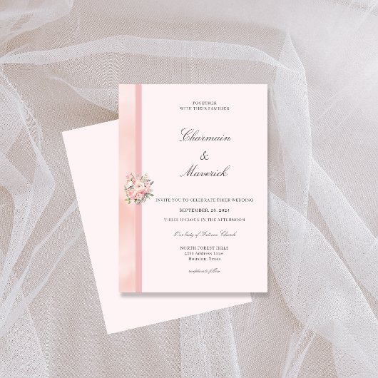 Roze Bloemen Bruiloft Kaart