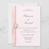 Roze Bloemen Bruiloft Kaart (Voorkant)