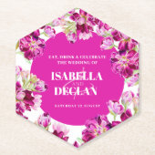 Roze bloemen bruiloft kartonnen onderzetters (Voorkant)