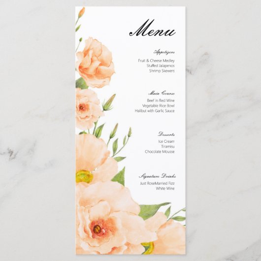 Roze Bloemen Bruiloft Menu Evenement Menu (Voorkant)