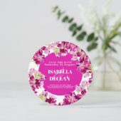 Roze bloemen bruiloft met uitzondering van de date save the date (Staand voorkant)